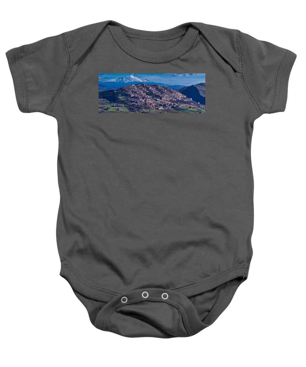 Volcano Baby Onesie featuring the photograph Mt. Etna and Gangi by Richard Gehlbach