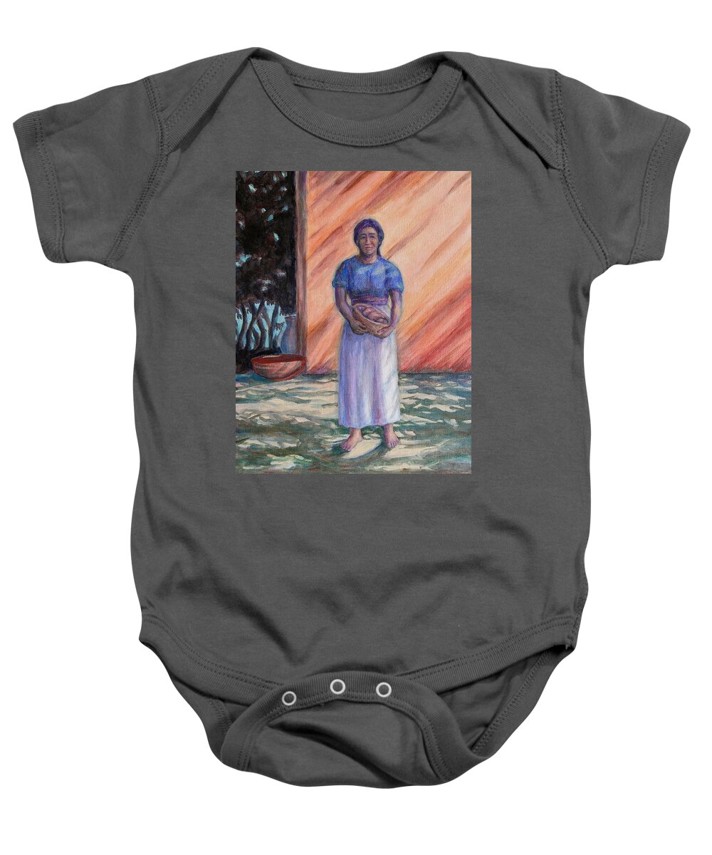Acrylic Baby Onesie featuring the painting Mujer en las Sombras - Woman in the Shadows by Michele Myers