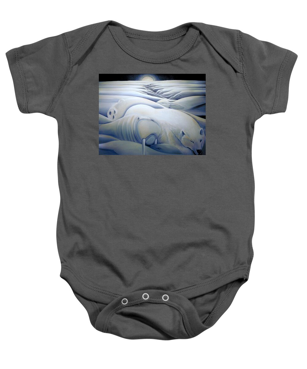 Mural Baby Onesie featuring the painting Mural Winters Embracing Crevice by Nancy Griswold
