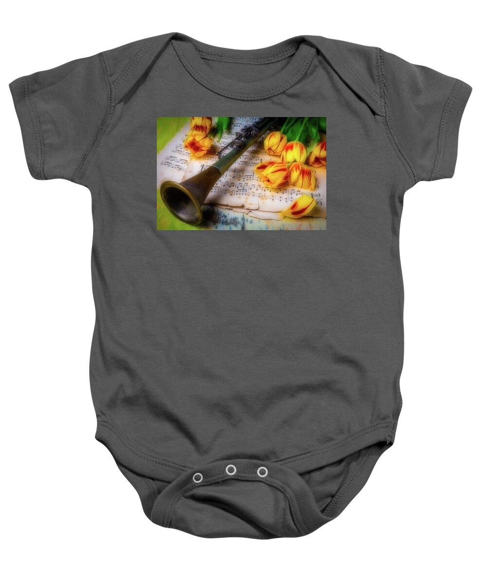 Old Baby Onesie featuring the photograph Music Still Life by Garry Gay