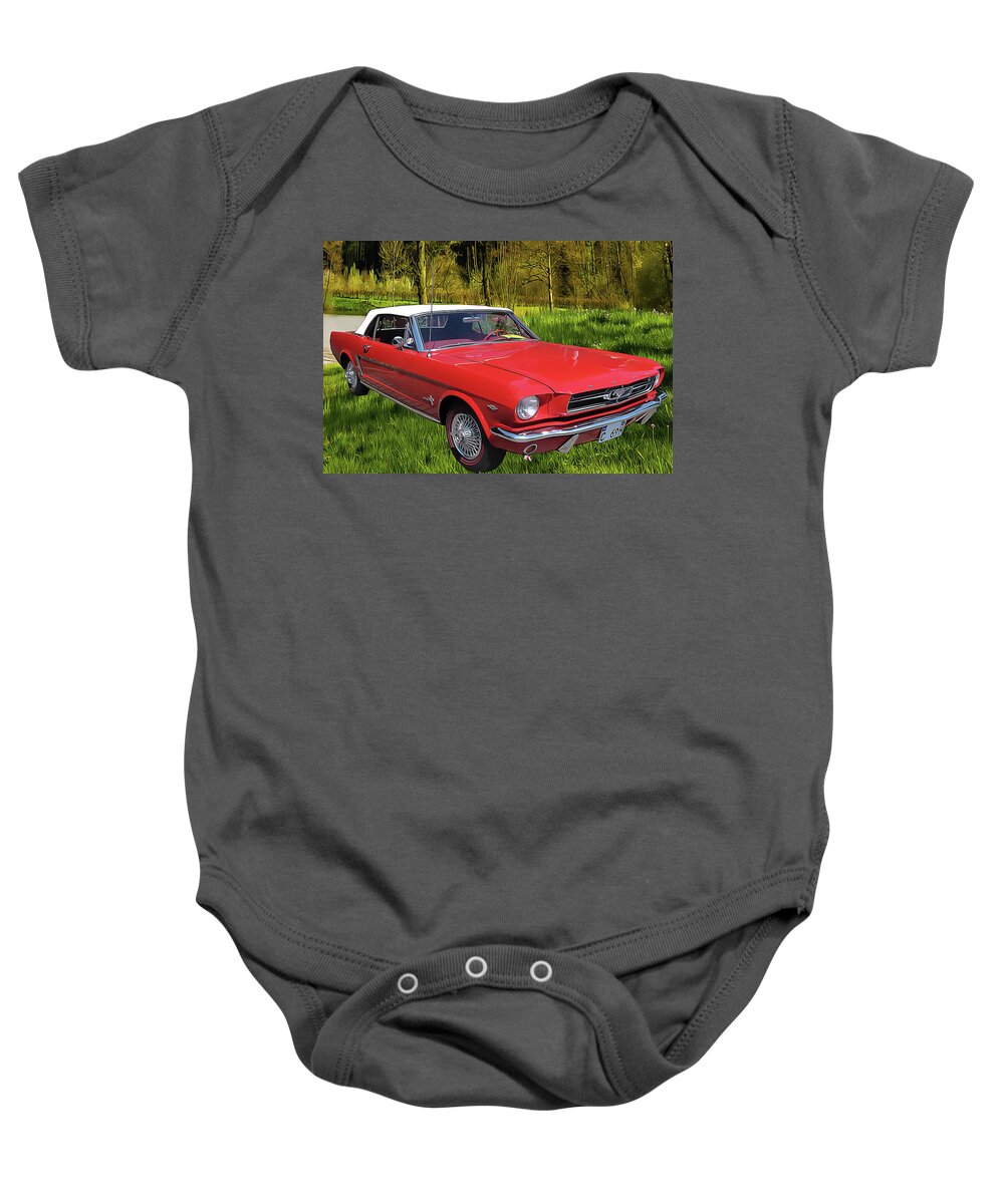 Mustang Baby Onesie featuring the painting Mustang by Harry Warrick