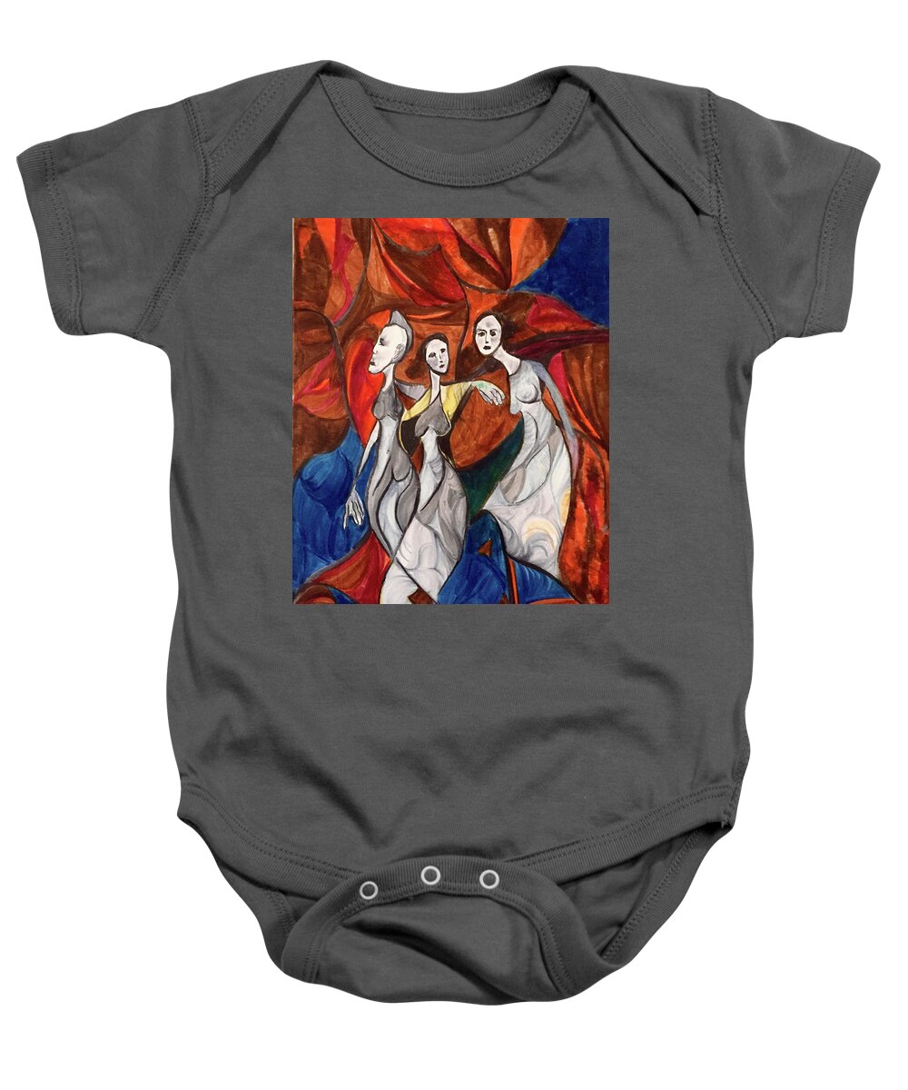 Contemporary Baby Onesie featuring the drawing My Muses by Dennis Ellman