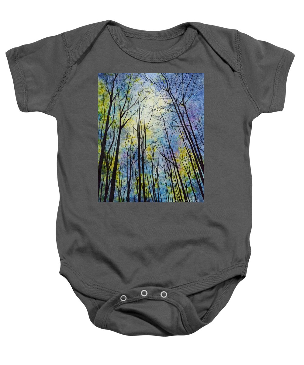 Mystic Baby Onesie featuring the painting Mystic Forest by Hailey E Herrera