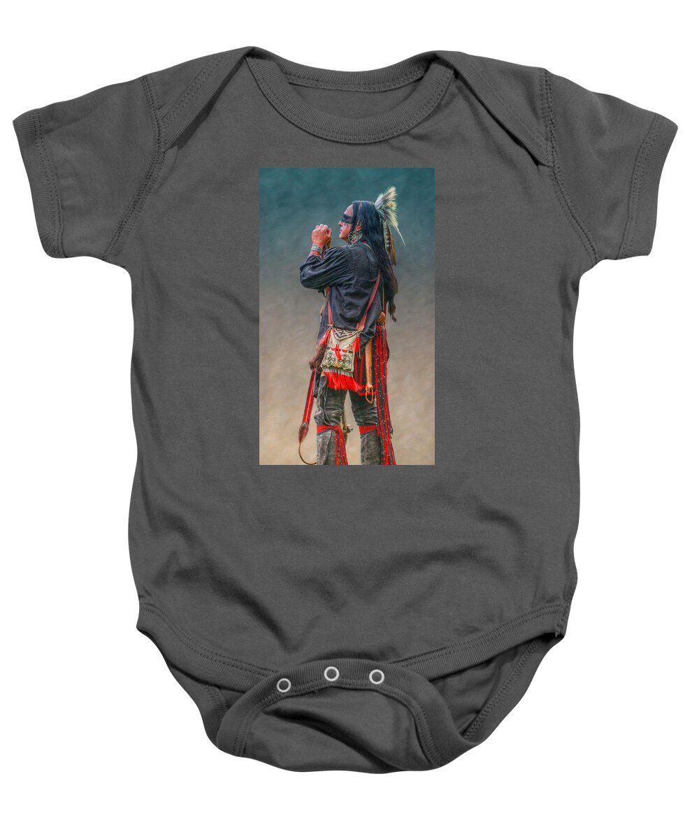 Tradition Baby Onesie featuring the digital art Native American Warrior Portrait by Randy Steele