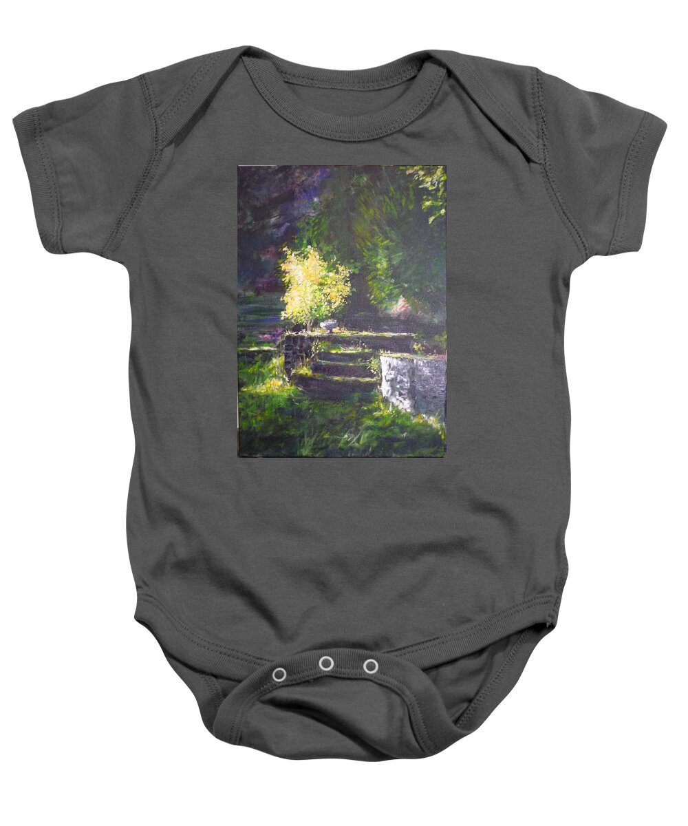 Garden Baby Onesie featuring the painting Naturallly....or A quiet corner by Lizzy Forrester