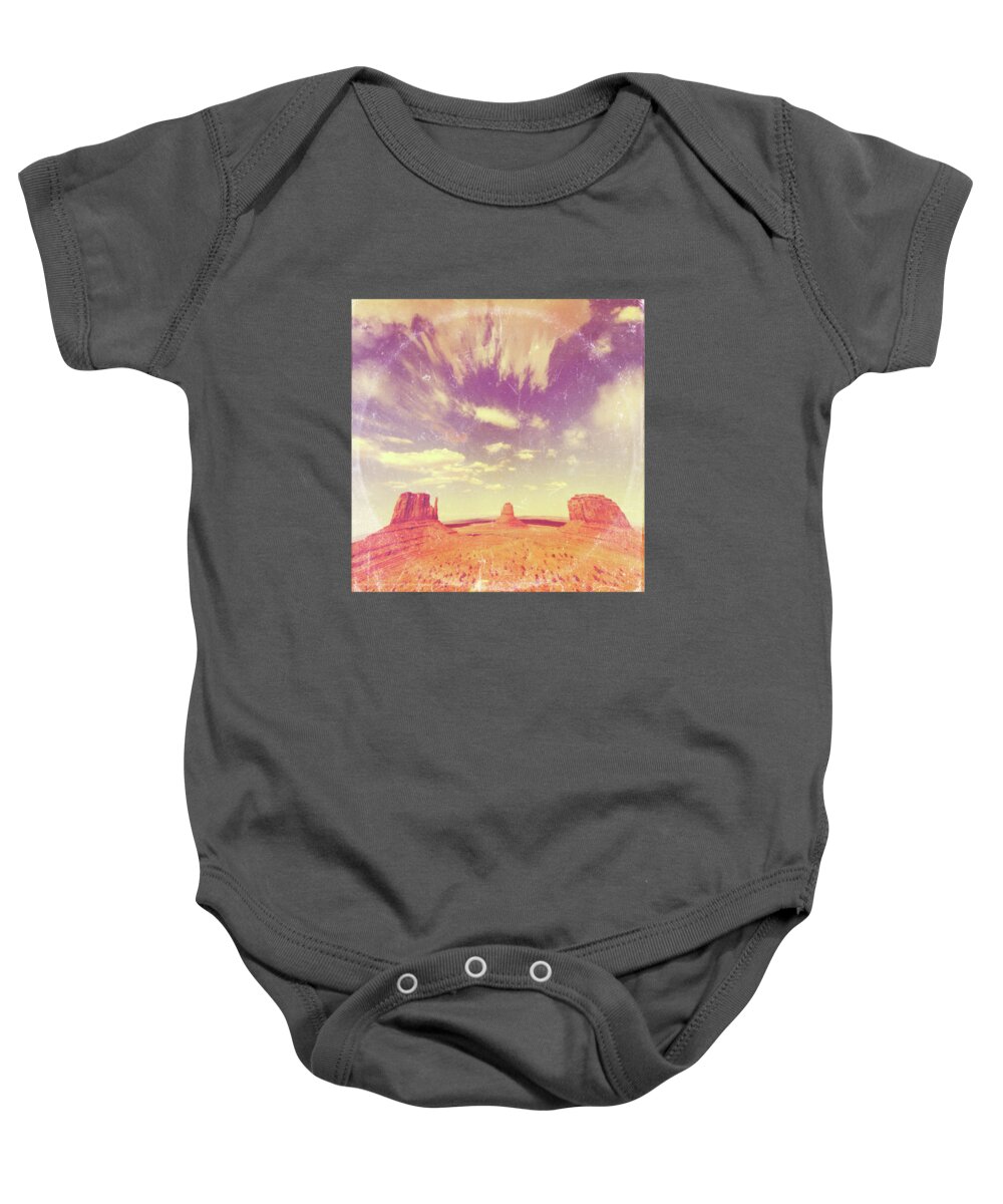 Landscape Baby Onesie featuring the photograph Navajo Country - America As Vintage Album Art by Little Bunny Sunshine