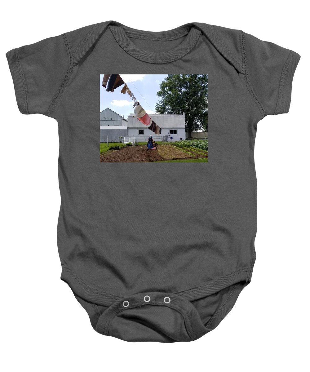 Lancaster Baby Onesie featuring the painting Never Done by Judith Rhue
