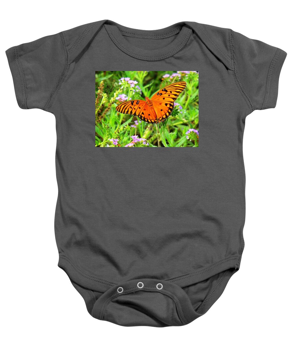 Nature Baby Onesie featuring the digital art Orange Butterly Windows From Heaven by Matthew Seufer