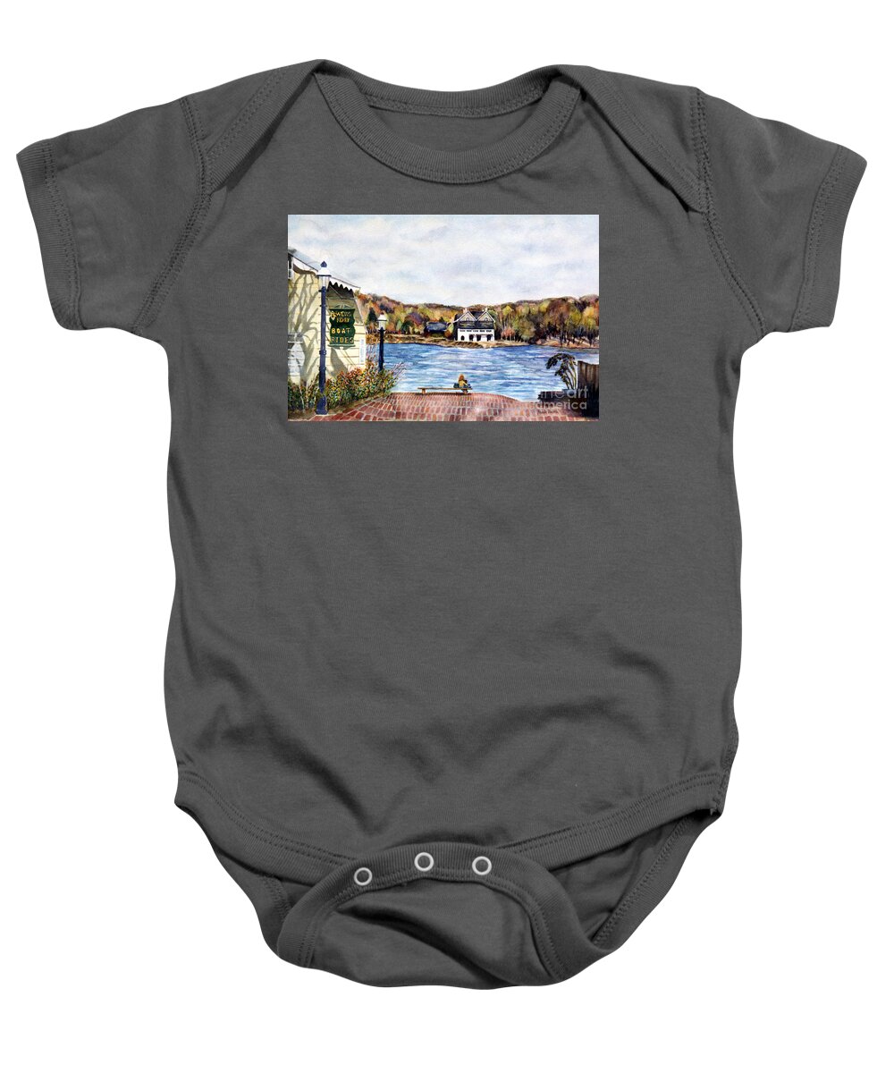 Ferry Baby Onesie featuring the painting New Hope Ferry Ride by Pamela Parsons