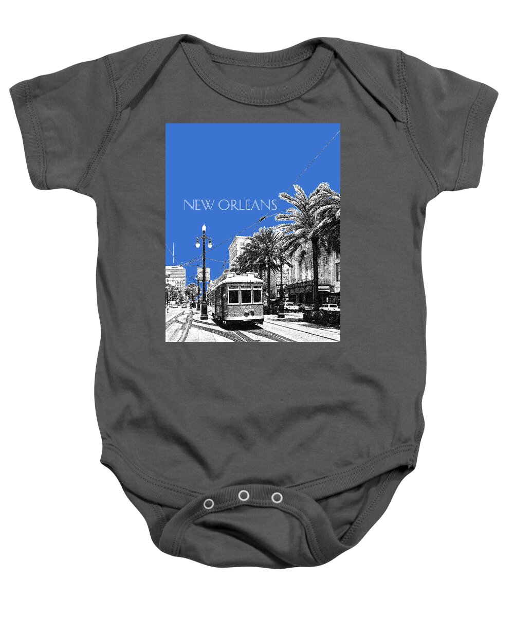 Architecture Baby Onesie featuring the digital art New Orleans Skyline Street Car - Blue by DB Artist