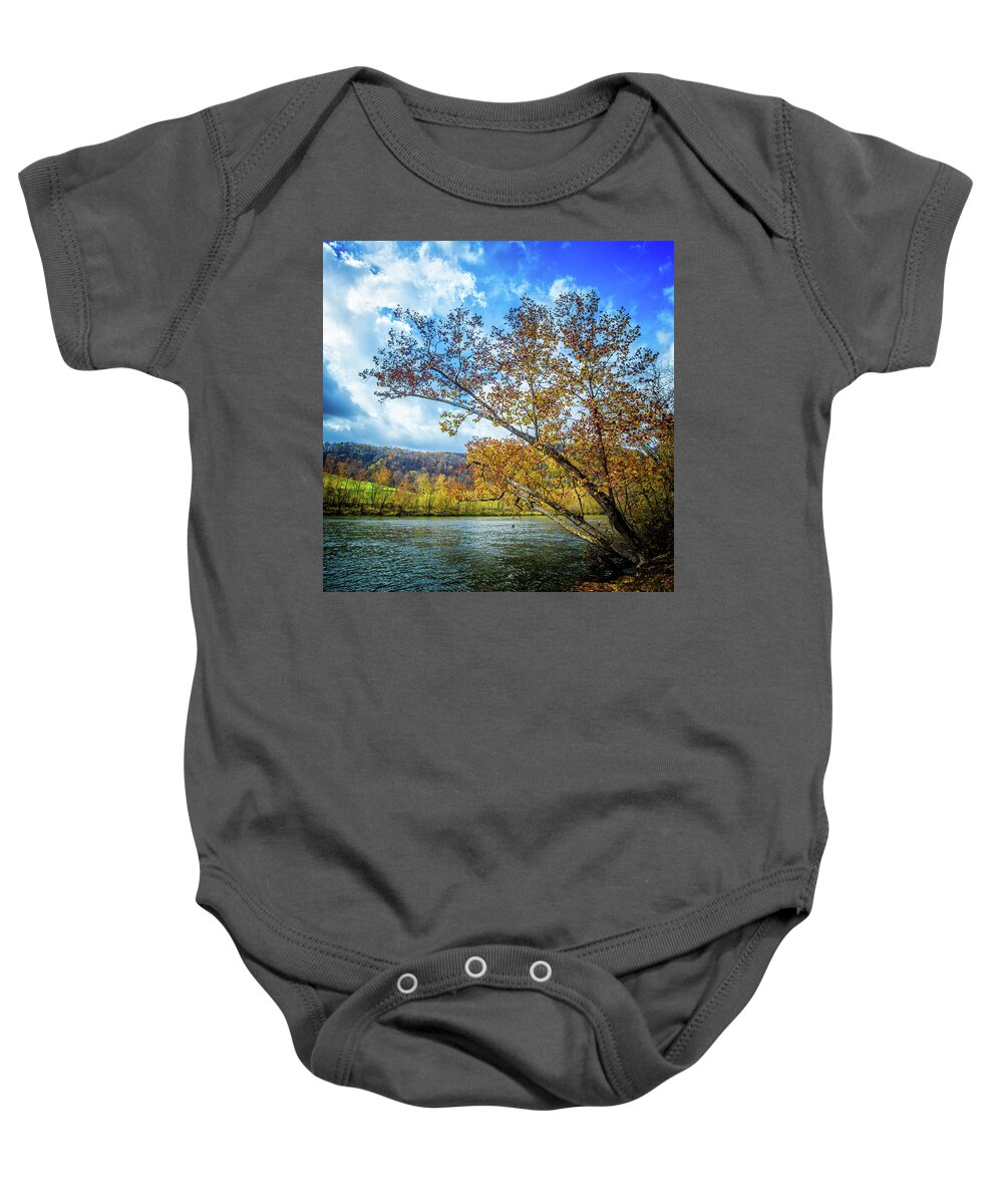Landscape Baby Onesie featuring the photograph New River in Fall by Joe Shrader