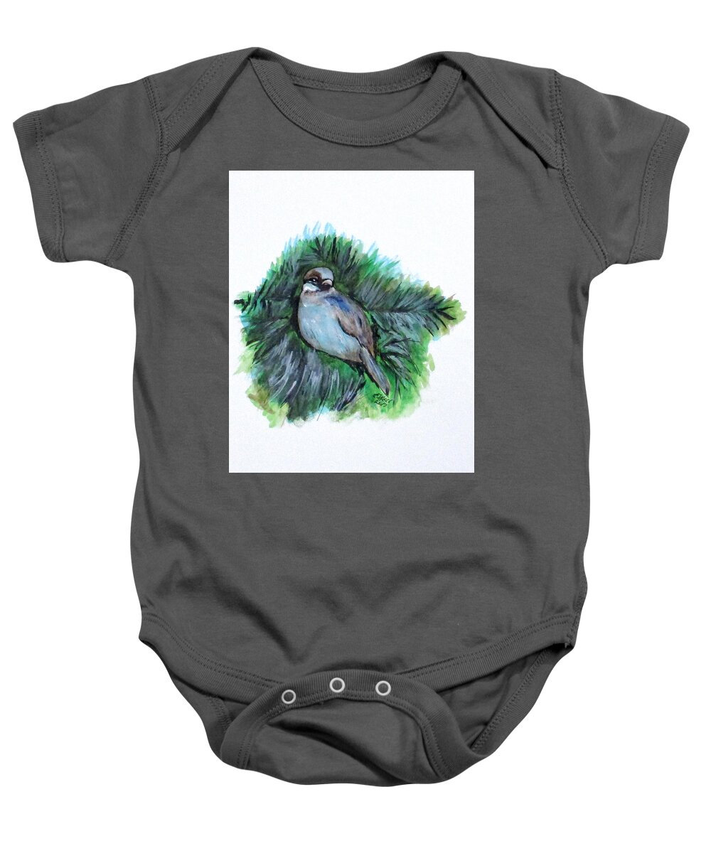 Birds Baby Onesie featuring the painting New York Winter Sparrow by Clyde J Kell