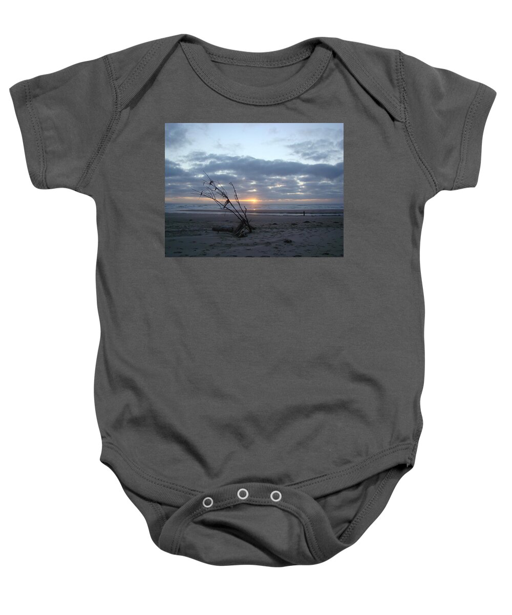 Sunset On The Beach Baby Onesie featuring the photograph Newport Beach Oreogn by Lisa Rose Musselwhite