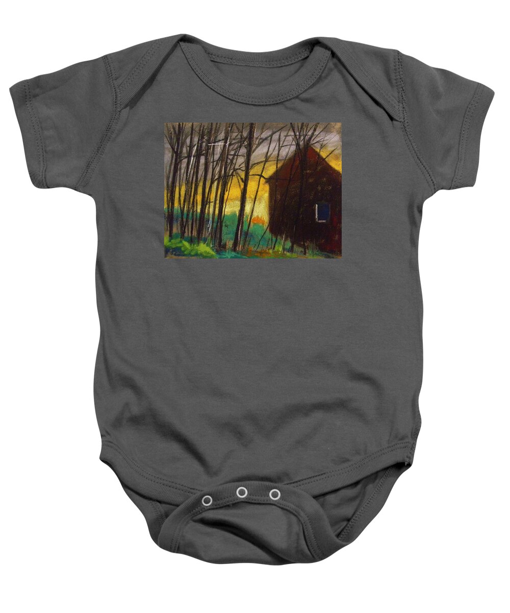 Pastel Baby Onesie featuring the pastel Night Barn by John Williams