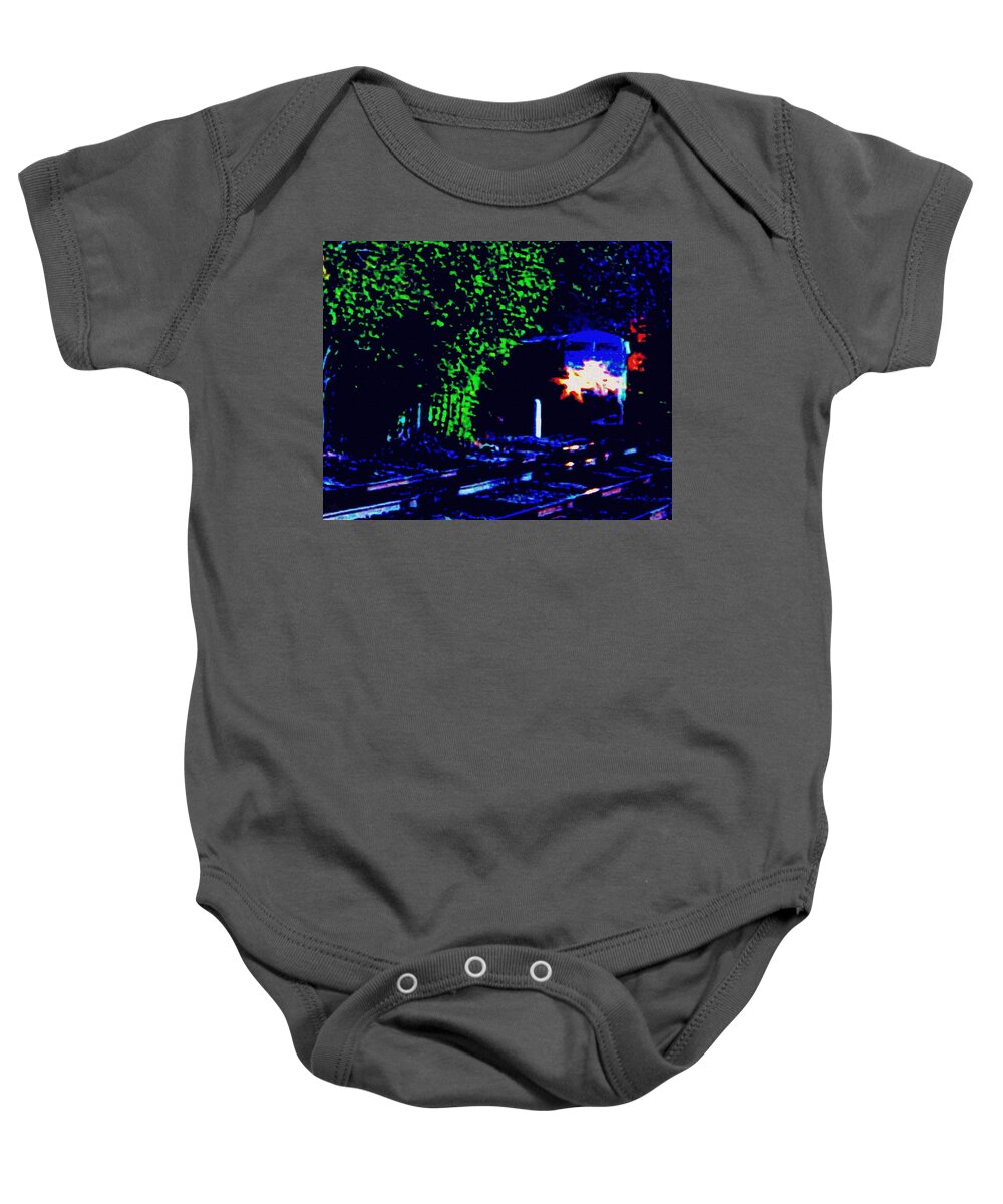 Trains Night Baby Onesie featuring the painting Night Train by Cliff Wilson