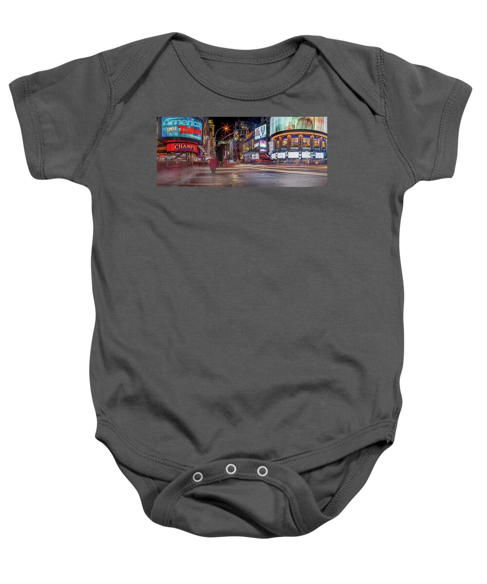 Nights On Broadway Baby Onesie featuring the photograph Nights On Broadway by Az Jackson
