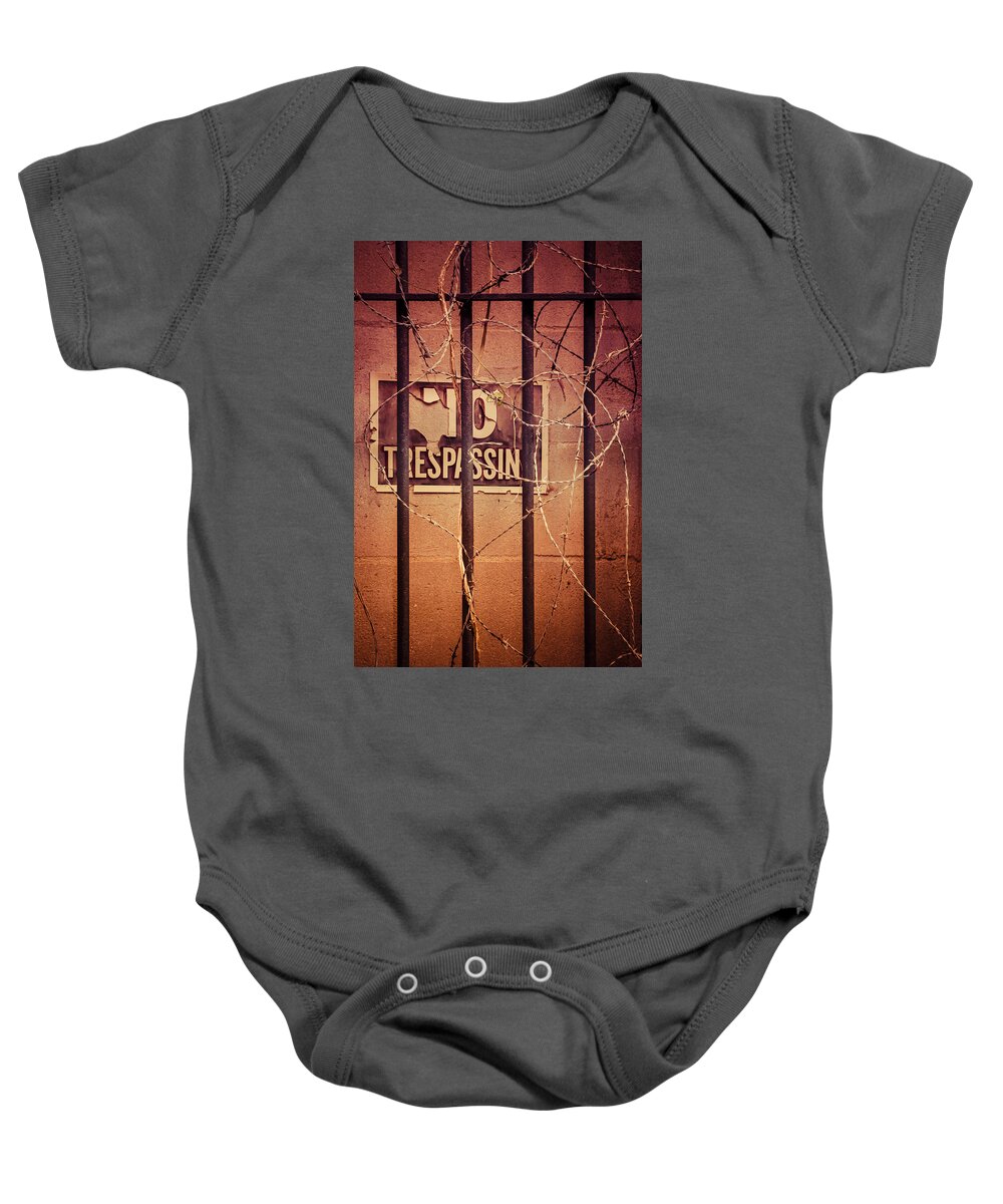 No Trespassing Baby Onesie featuring the photograph No Trespassing by Carolyn Marshall