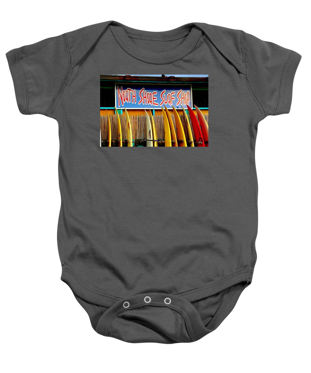 North Shore Baby Onesie featuring the photograph North Shore Surf Shop 2 by Jim Albritton