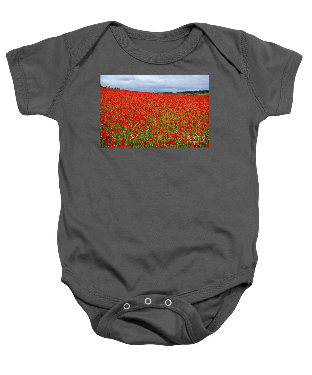 Landscape Baby Onesie featuring the photograph Nottinghamshire Poppy Field by David Birchall