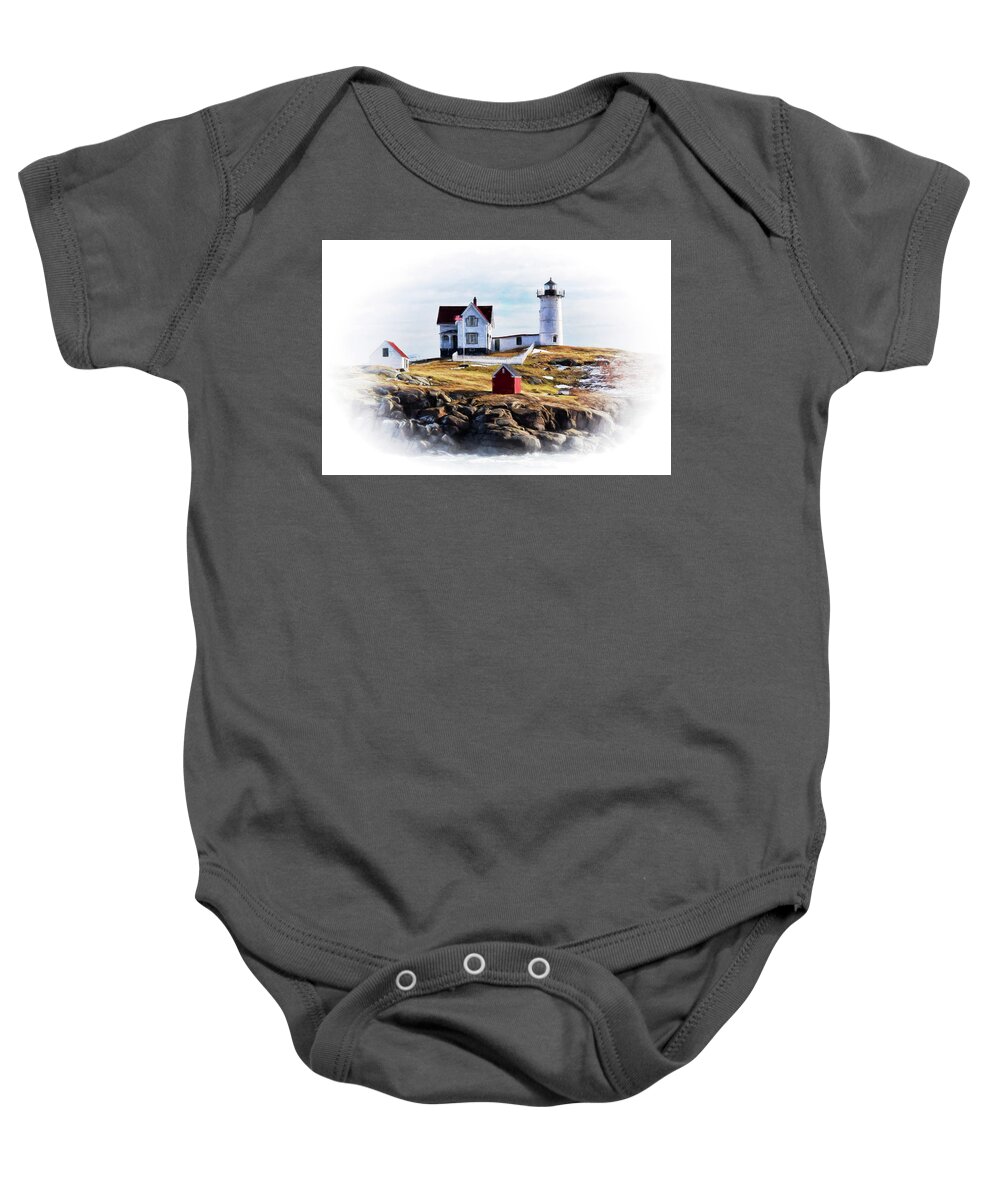 Nubble Baby Onesie featuring the photograph Nubble Lighthouse in Maine by Tricia Marchlik