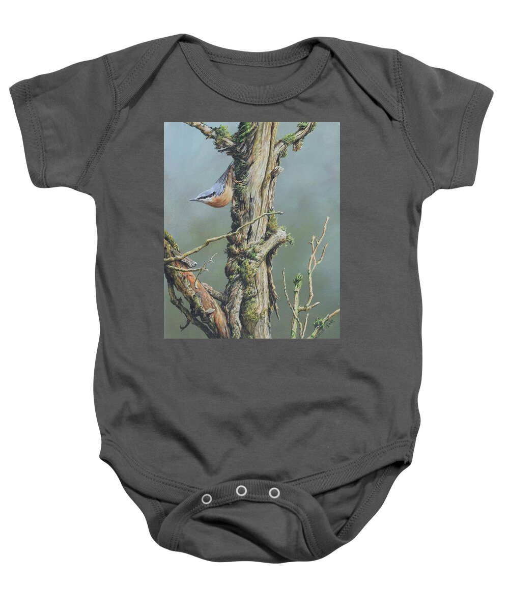 Wildlife Paintings Baby Onesie featuring the painting Nuthatch by Alan M Hunt
