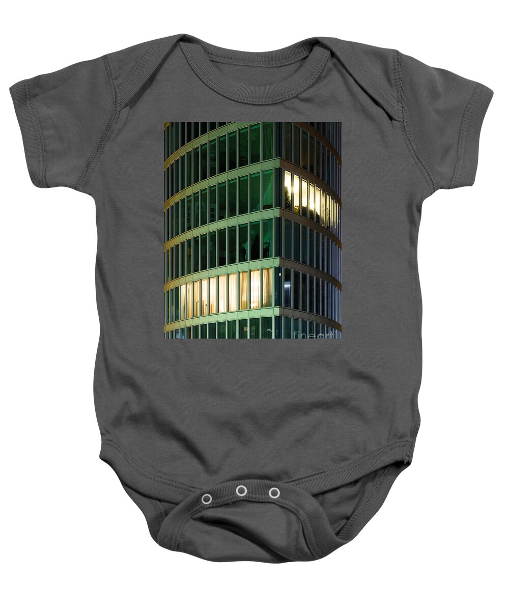 Office Baby Onesie featuring the photograph Office building at night by Colin Rayner