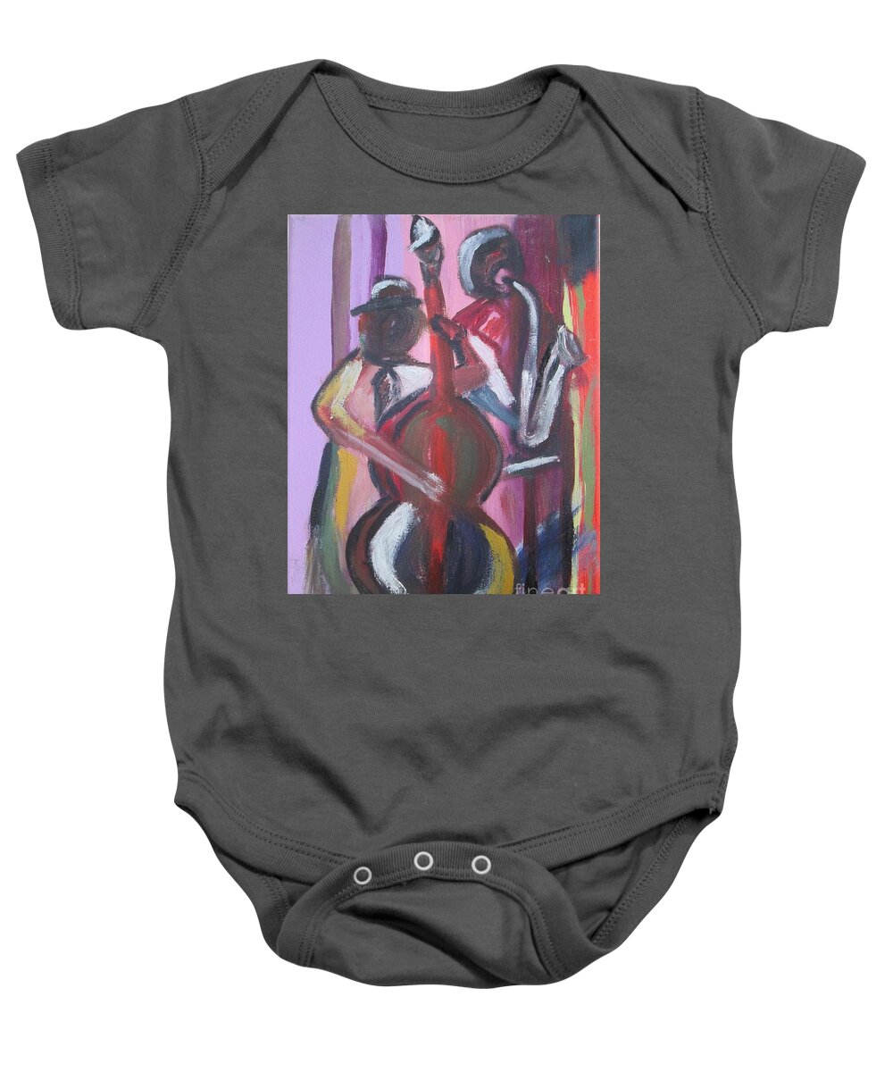 Jazz Baby Onesie featuring the painting Oh for the Music by Jennylynd James