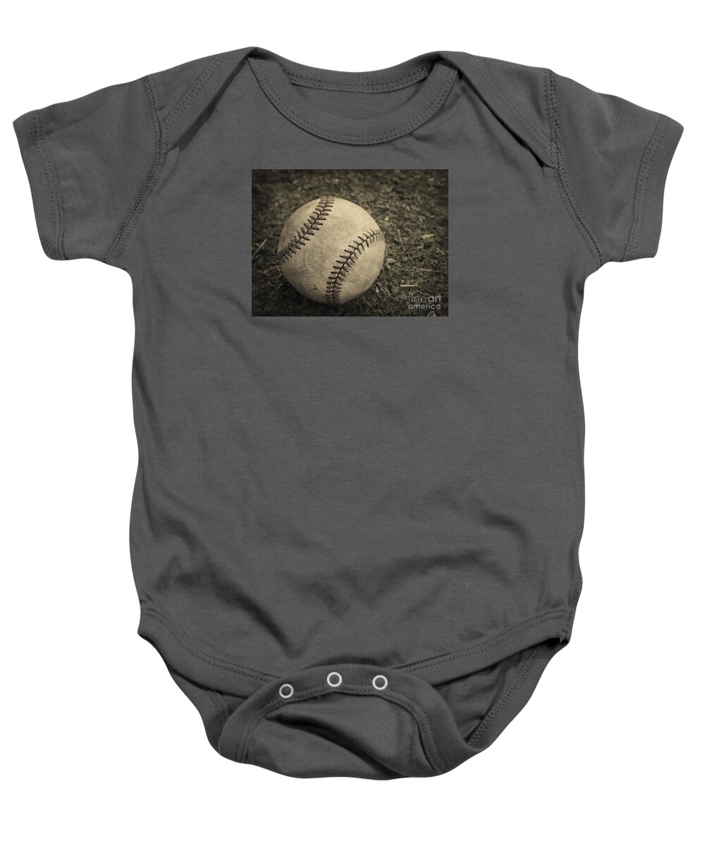 Base Baby Onesie featuring the photograph Old Baseball by Edward Fielding