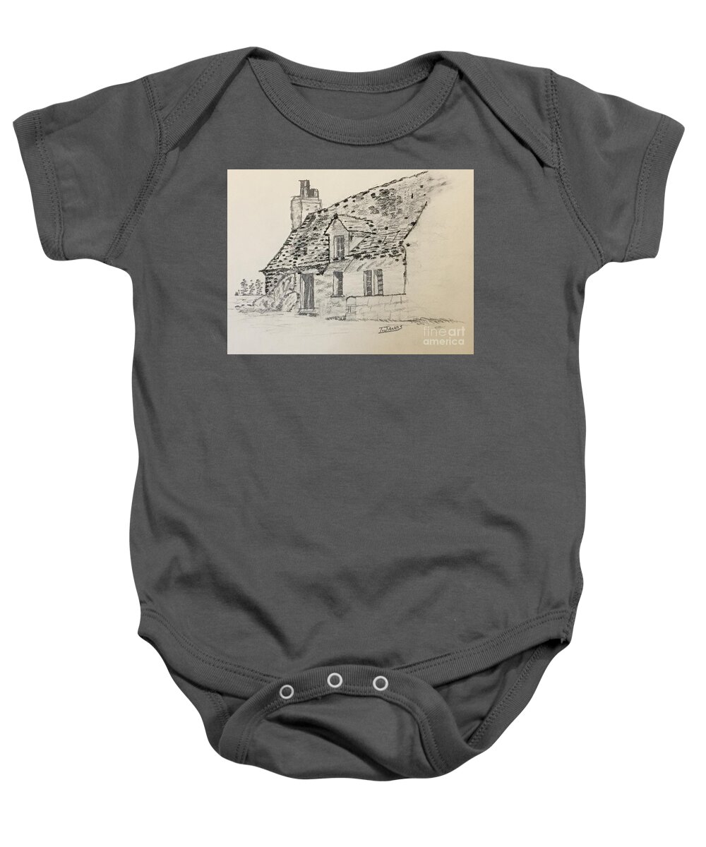Cottage Baby Onesie featuring the drawing Old Cottage by Thomas Janos