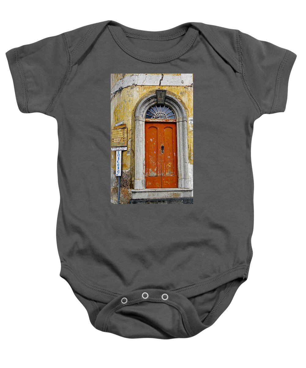 Ravello Baby Onesie featuring the photograph Old Door And Sign In Ravello Italy by Rick Rosenshein