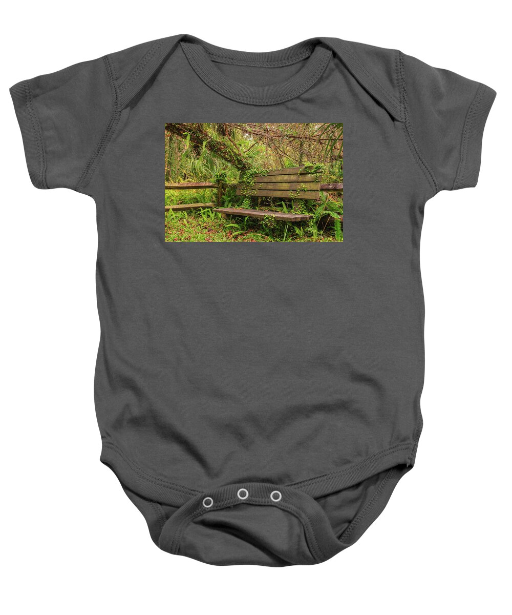 Florida Baby Onesie featuring the photograph Old Forest Bench by Stefan Mazzola