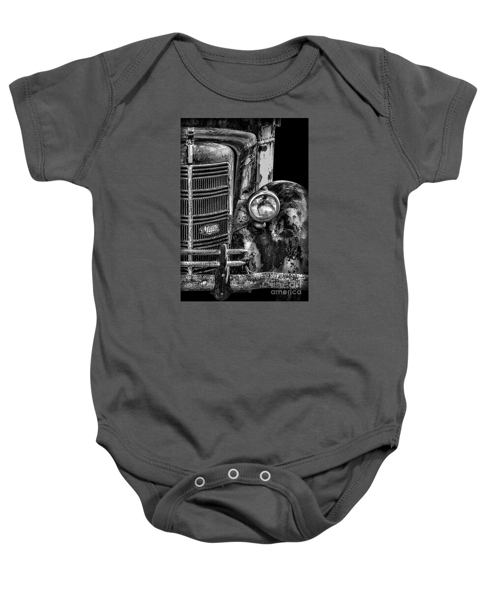 Old Baby Onesie featuring the photograph Old Mack Truck Front End by Walt Foegelle