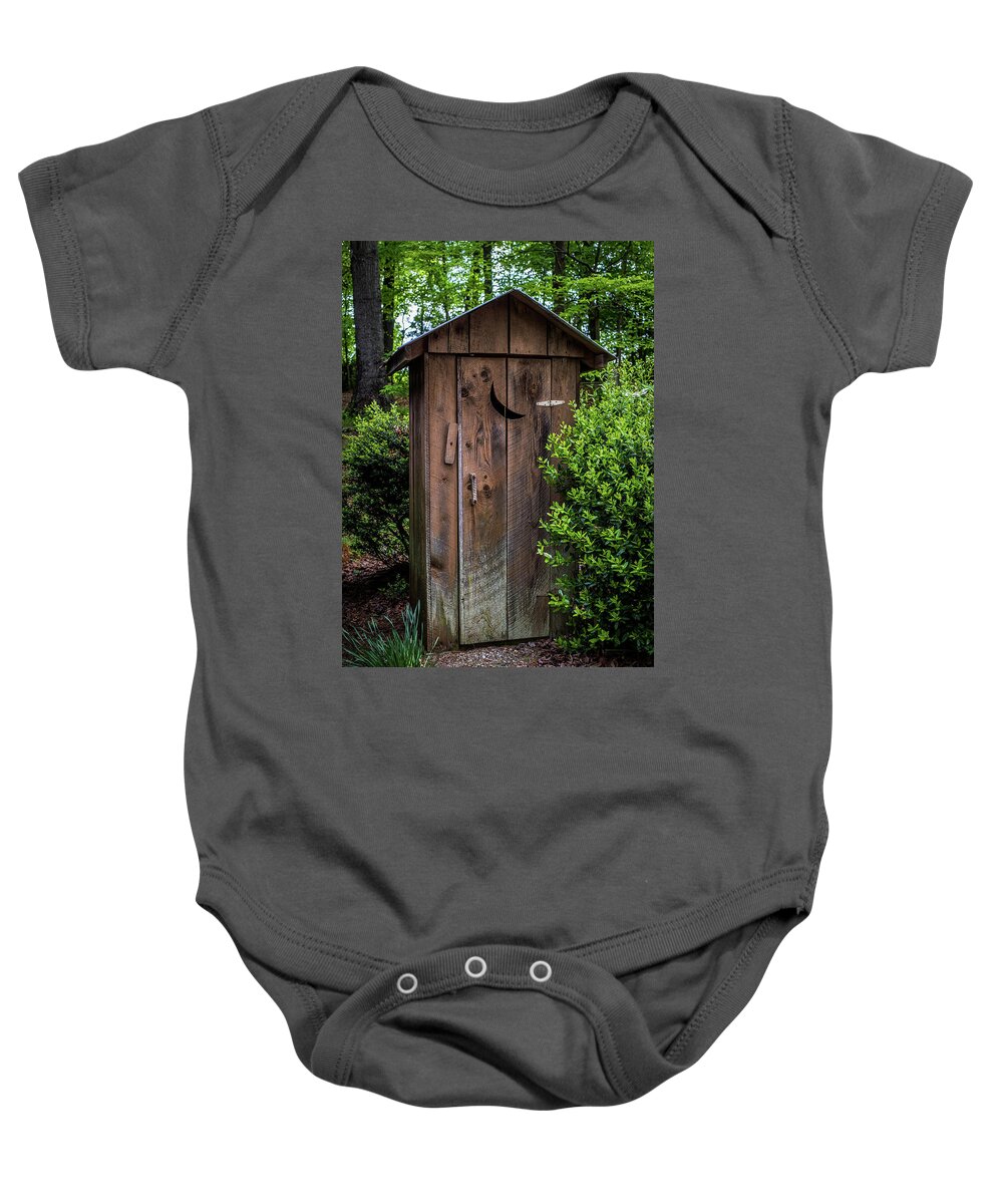 White Outhouse Baby Onesie featuring the photograph Old Outhouse by Paul Freidlund