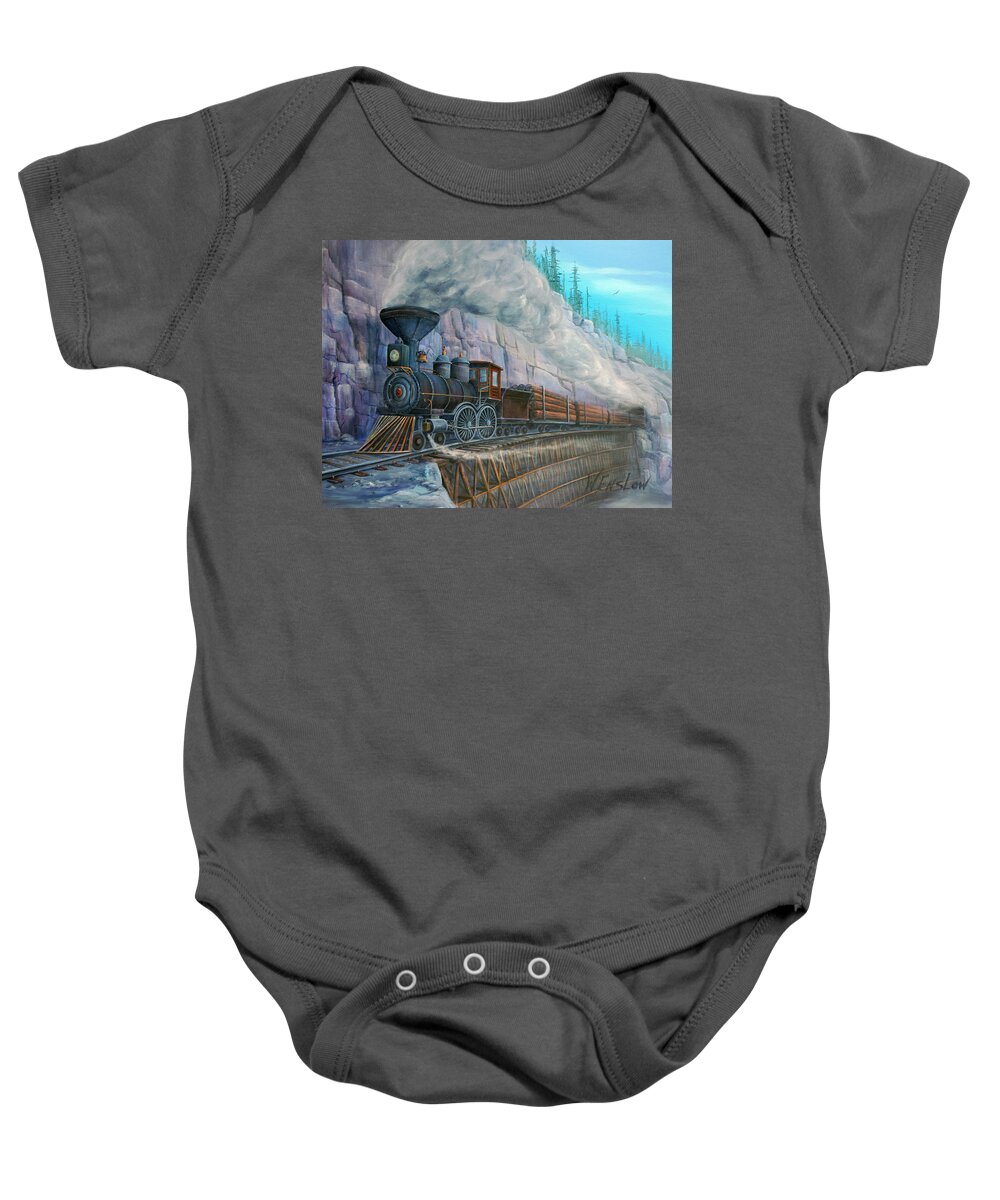 Train Baby Onesie featuring the painting Ole Steam Engine #9 by Wayne Enslow