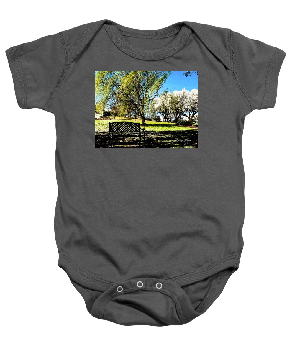 Beanch Baby Onesie featuring the photograph On The Bench by Randy Sylvia