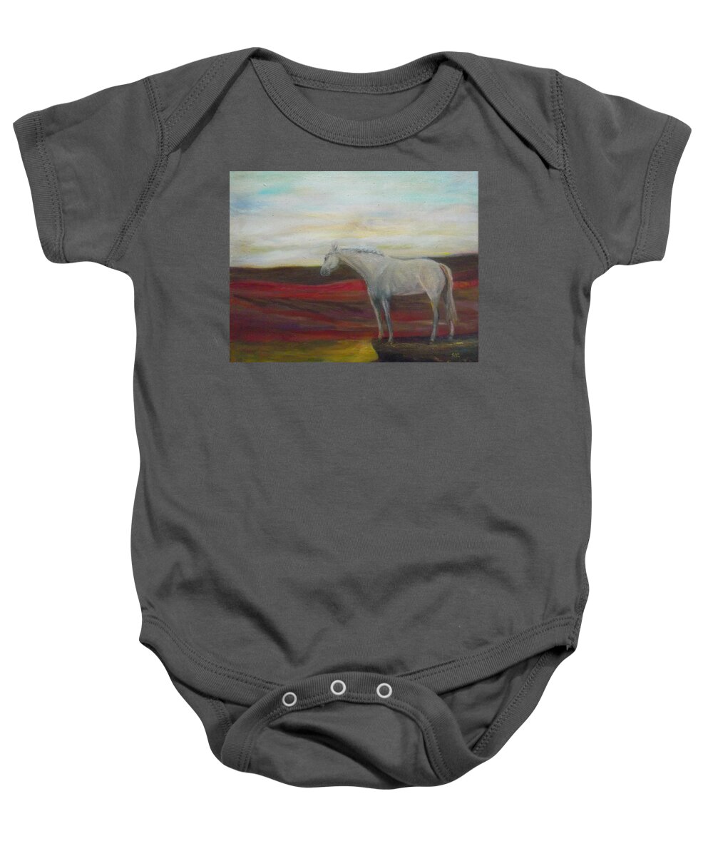 Horse Baby Onesie featuring the painting On the Edge by Susan Esbensen