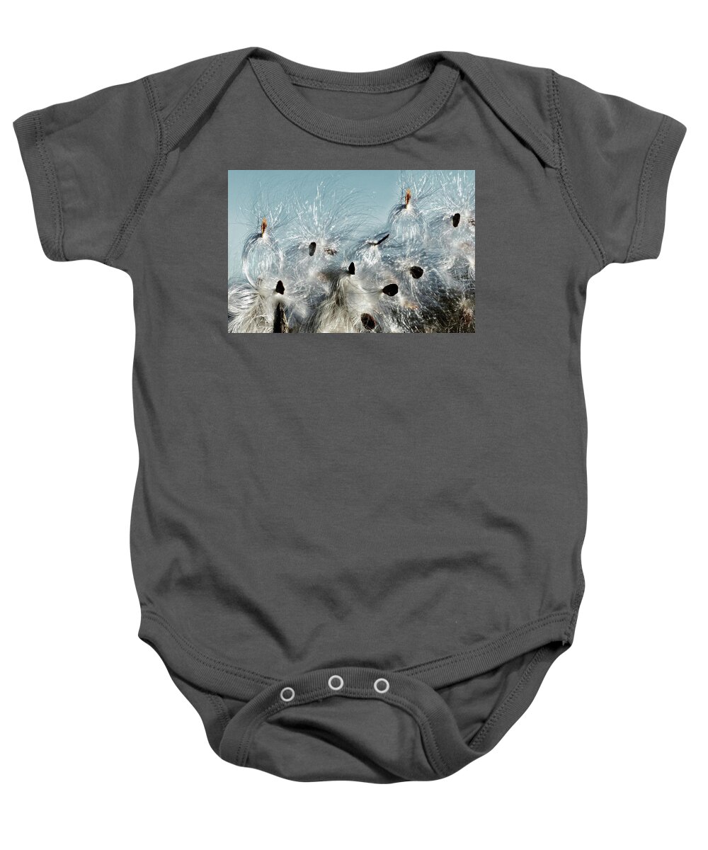 Milkweed Baby Onesie featuring the digital art On the Wind by JGracey Stinson