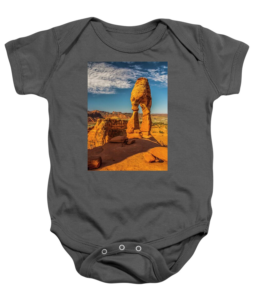 Arch Baby Onesie featuring the photograph On This New Morning by Doug Scrima