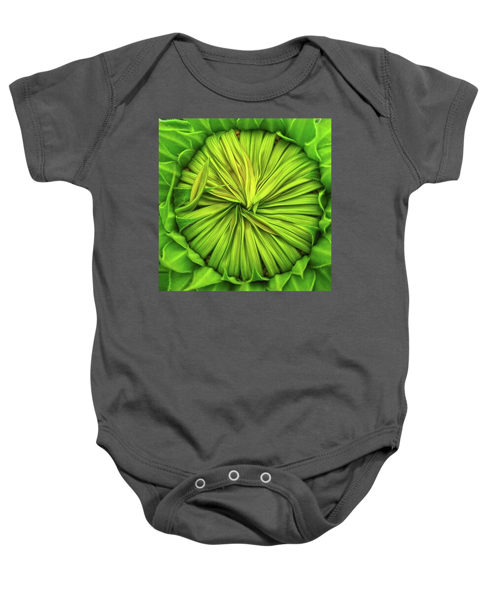 Sunflower Baby Onesie featuring the photograph Opening soon by Tatiana Travelways
