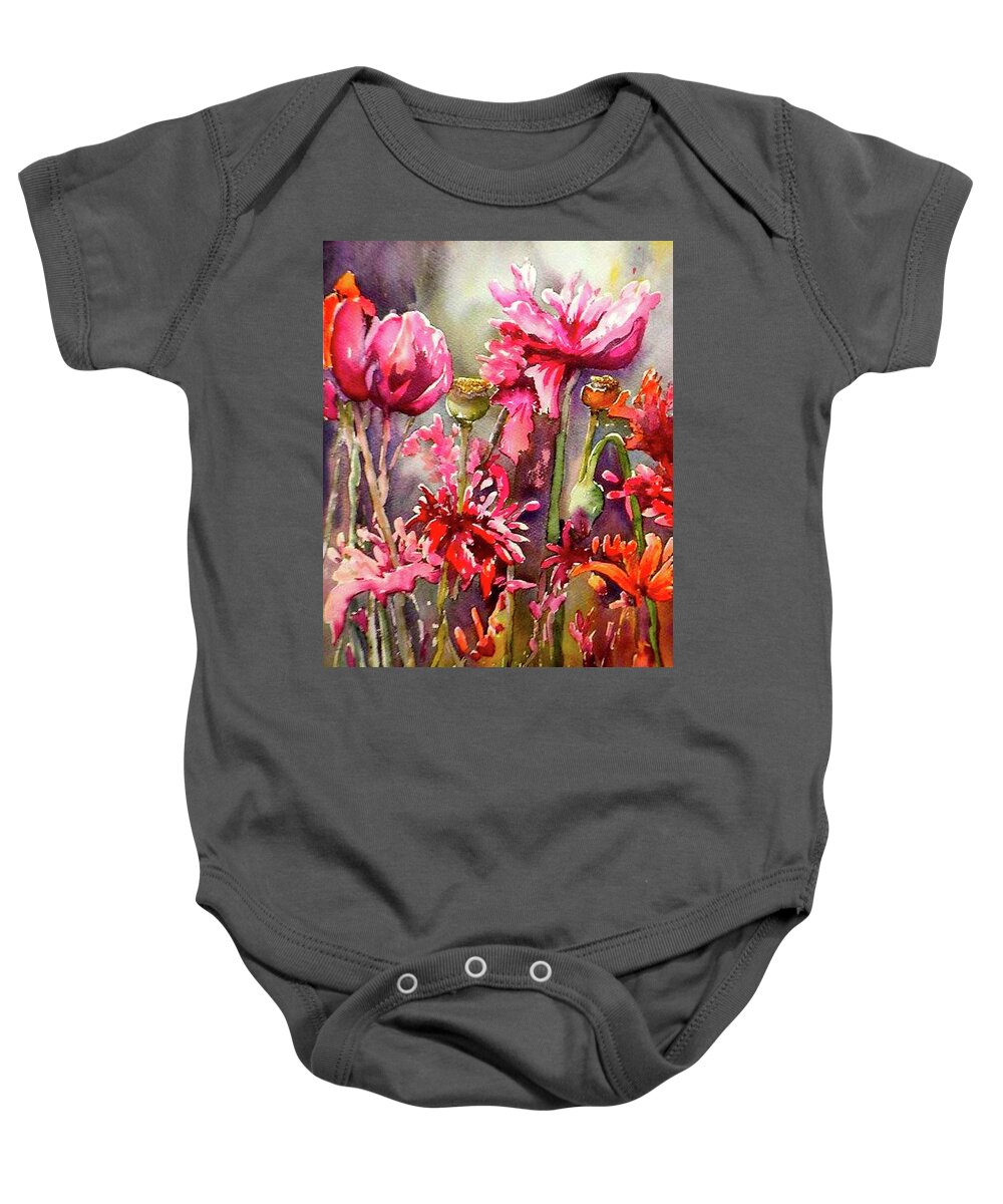 Poppies Baby Onesie featuring the painting Opium Poppies by Georgia Mansur