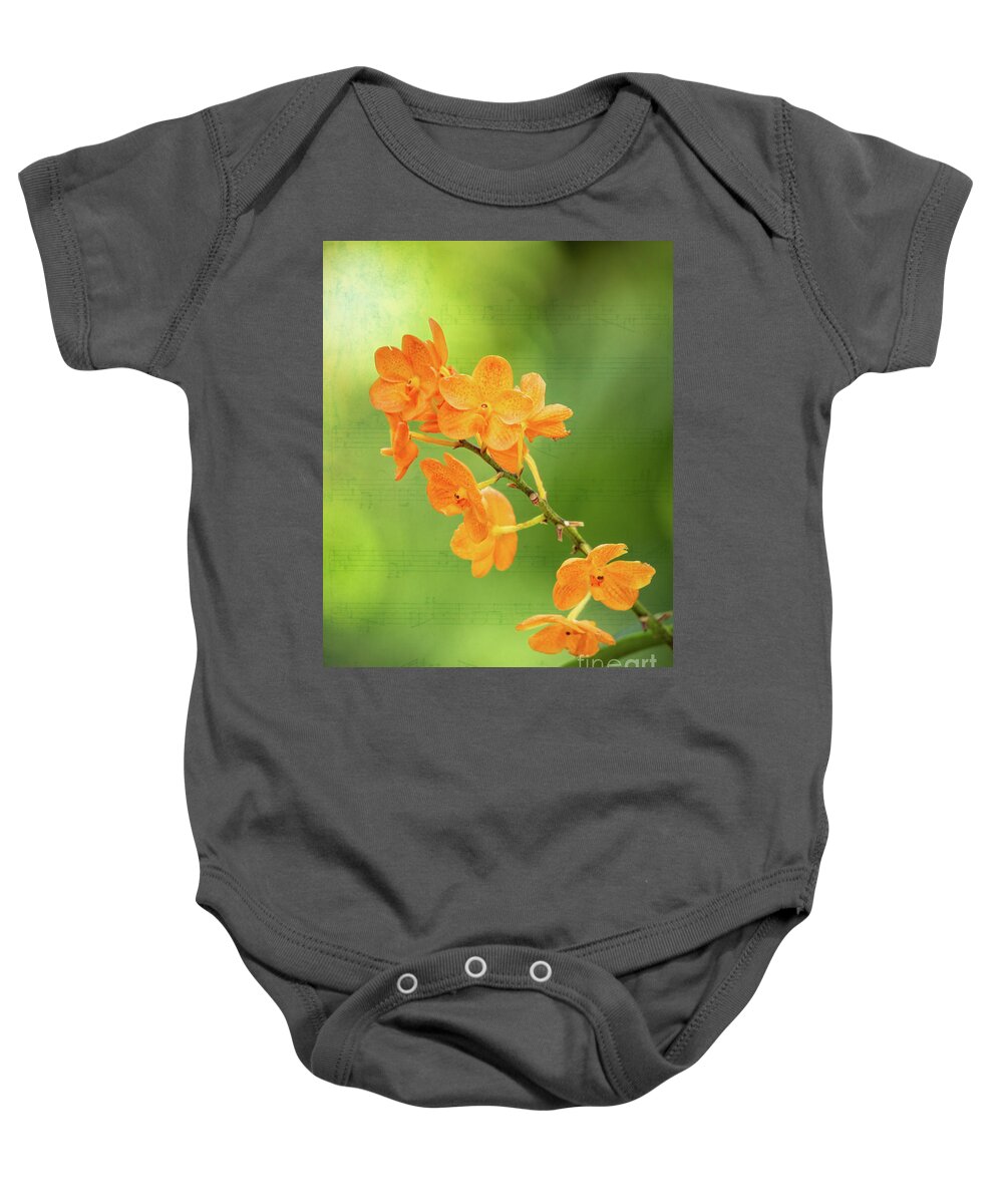 Flower Baby Onesie featuring the photograph Orange Orchid Melody by Sabrina L Ryan