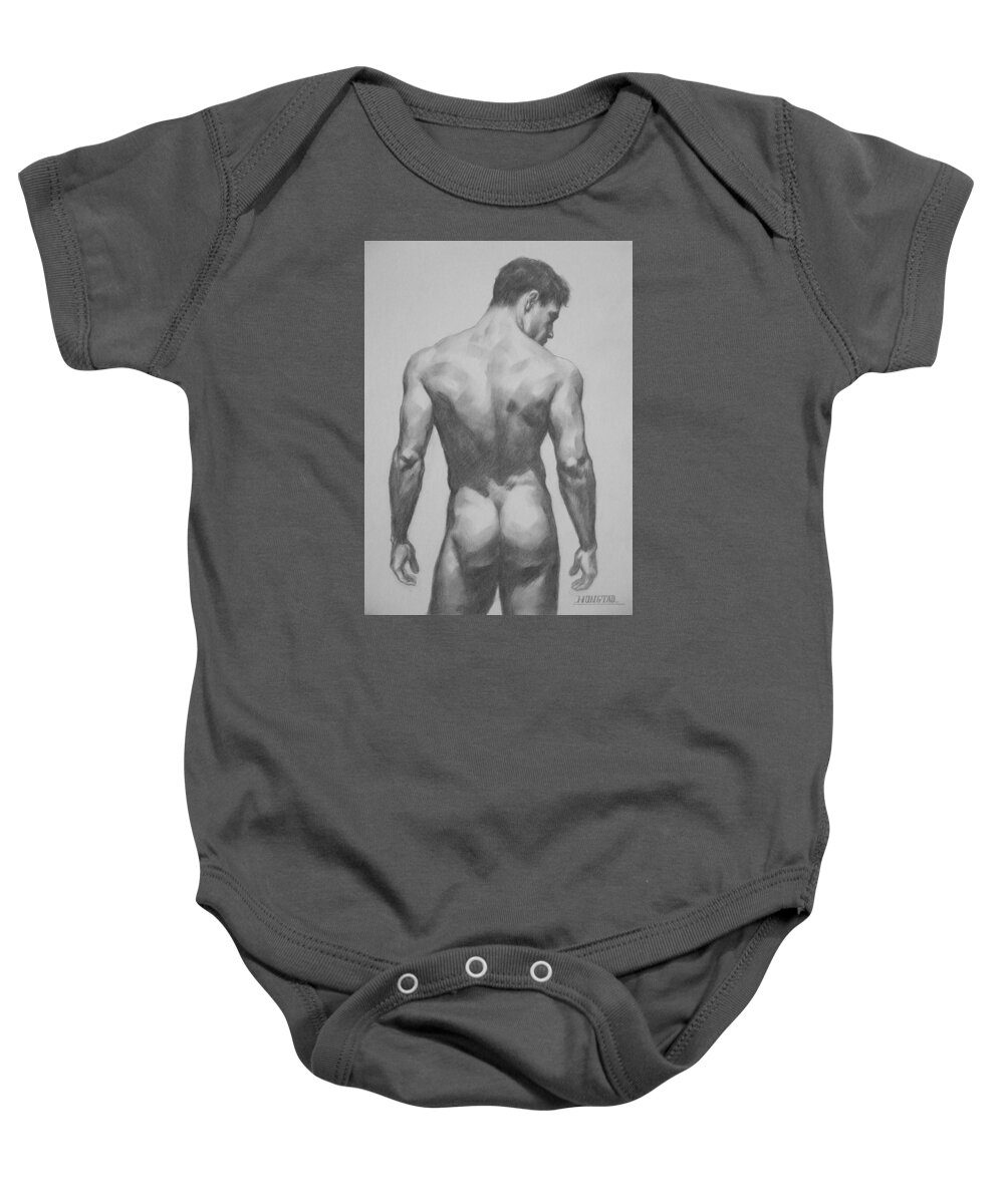 Original Drawing Baby Onesie featuring the drawing Original Drawing Artwork Male Nude Men On Paper #16-1-7 by Hongtao Huang