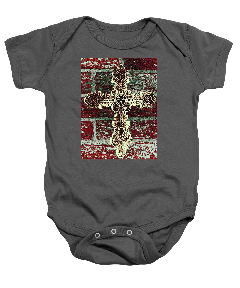 Iron Baby Onesie featuring the photograph Ornate Cross 1 by Angelina Tamez