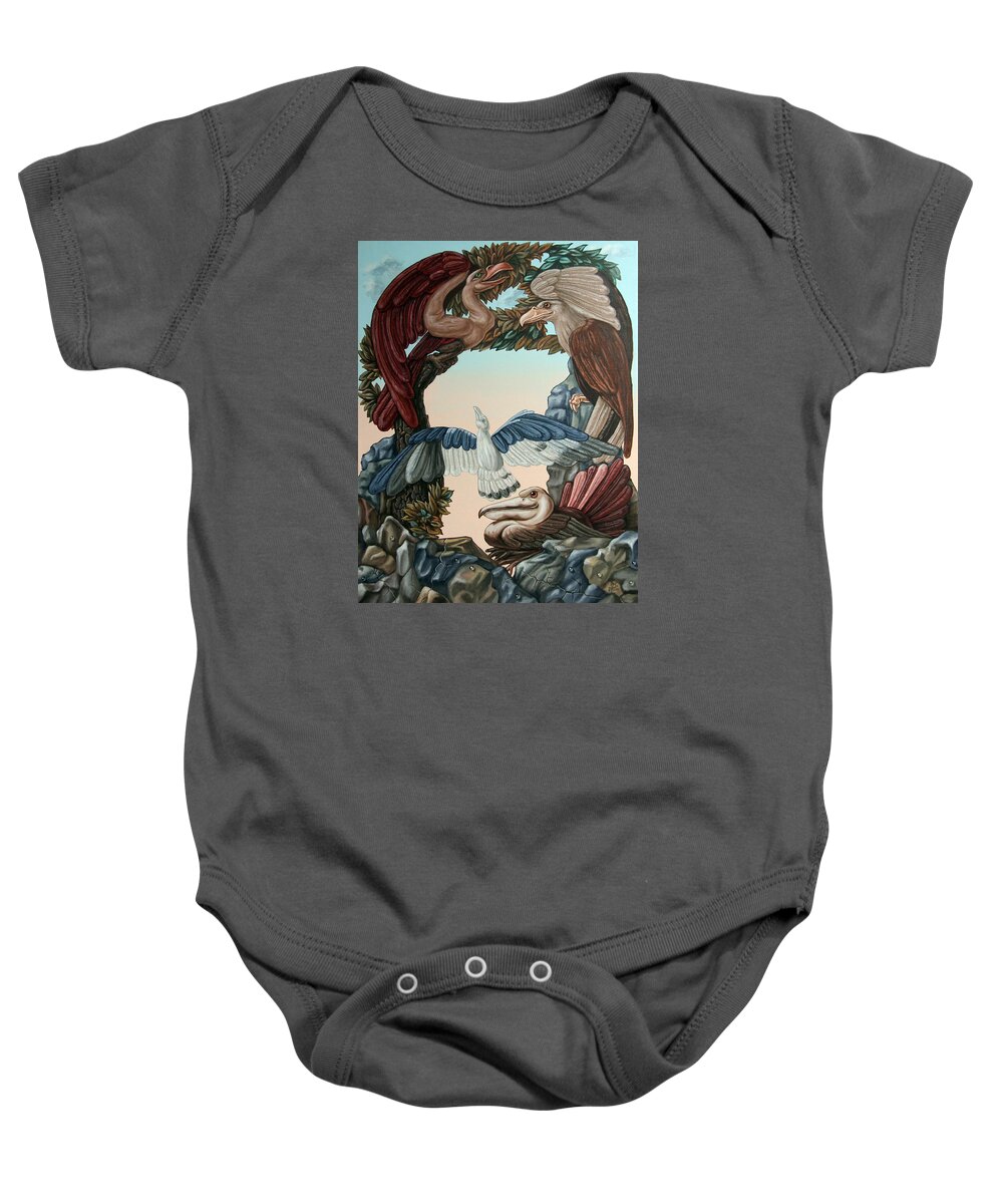 Ludwig Van Beethoven Baby Onesie featuring the painting Ornithological symphony by Ludwig van Beethove by Victor Molev