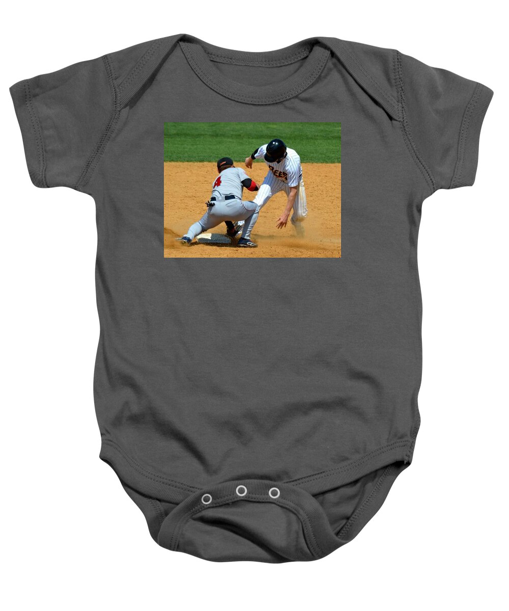 Sports Baby Onesie featuring the photograph Out At Second by Charles HALL