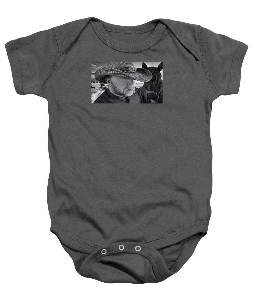 Out Riding Fences Baby Onesie featuring the photograph Out Riding Fences by Pat Cook