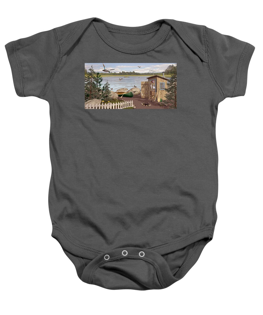 Outhouse Baby Onesie featuring the painting Out ThayUh by Peter J Sucy