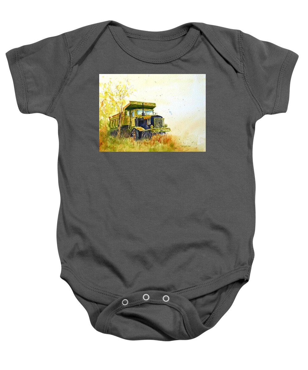 Old Truck Baby Onesie featuring the painting Out to Pasture by Pat Dolan