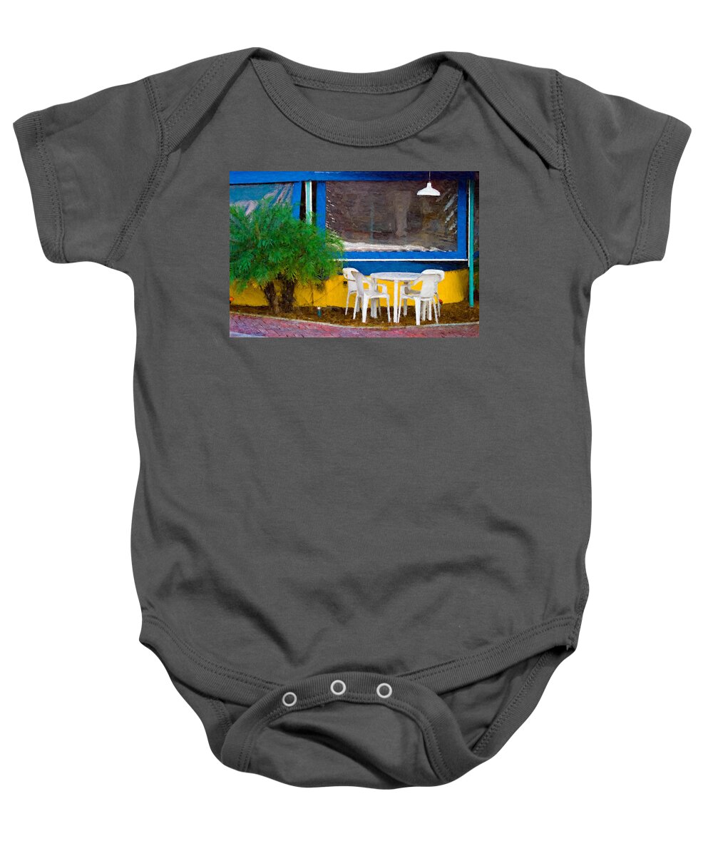 Table Baby Onesie featuring the painting Outdoor Cafe by Peter J Sucy
