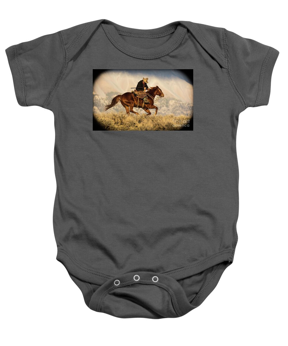 Hannah Baby Onesie featuring the photograph Outlaw Kelly Western Art by Kaylyn Franks by Kaylyn Franks